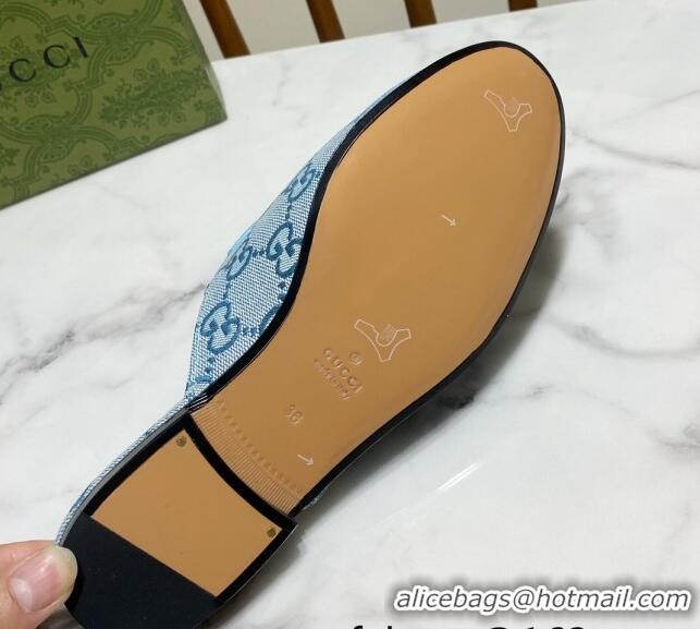 Classic Hot Gucci Princetown GG Embroidered Canvas Flat Slippers Light Blue 2025 557730
