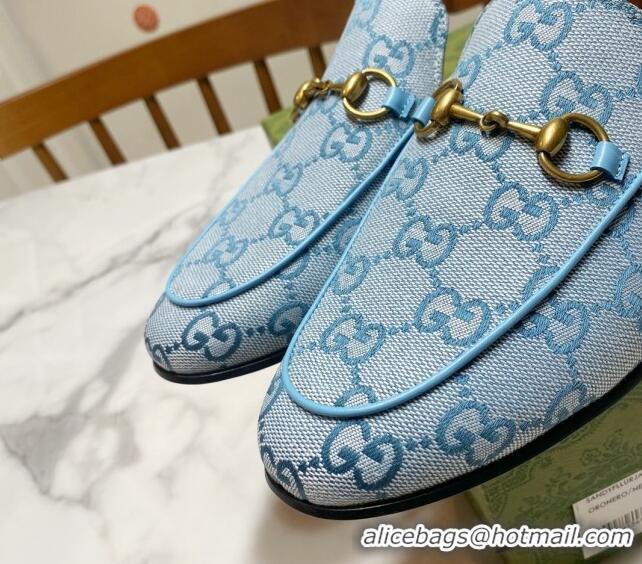 Classic Hot Gucci Princetown GG Embroidered Canvas Flat Slippers Light Blue 2025 557730