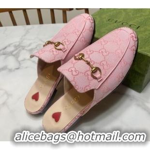 Sumptuous Gucci Princetown GG Embroidered Canvas Flat Slippers Light Pink 2025 557730