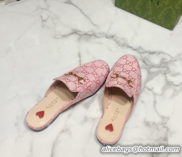 Sumptuous Gucci Princetown GG Embroidered Canvas Flat Slippers Light Pink 2025 557730
