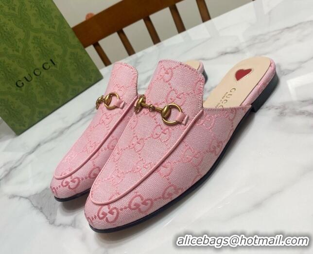 Sumptuous Gucci Princetown GG Embroidered Canvas Flat Slippers Light Pink 2025 557730