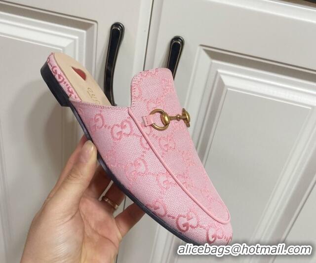Sumptuous Gucci Princetown GG Embroidered Canvas Flat Slippers Light Pink 2025 557730