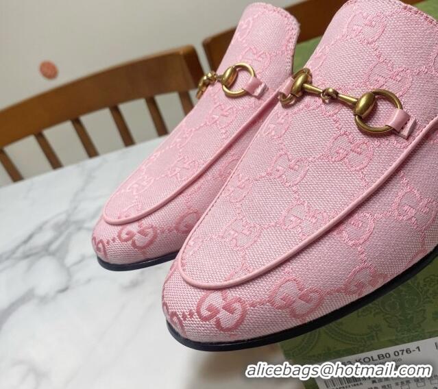 Sumptuous Gucci Princetown GG Embroidered Canvas Flat Slippers Light Pink 2025 557730