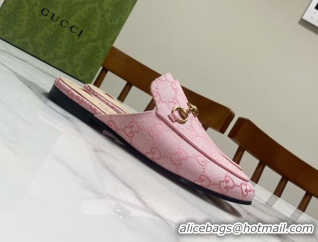 Sumptuous Gucci Princetown GG Embroidered Canvas Flat Slippers Light Pink 2025 557730