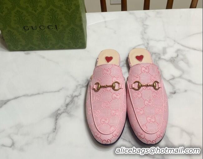 Sumptuous Gucci Princetown GG Embroidered Canvas Flat Slippers Light Pink 2025 557730