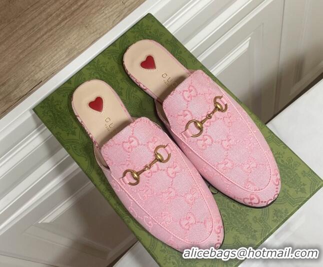 Sumptuous Gucci Princetown GG Embroidered Canvas Flat Slippers Light Pink 2025 557730