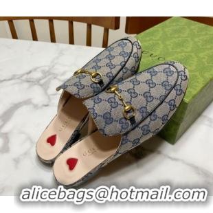 Best Grade Gucci Princetown GG Embroidered Canvas Flat Slippers Grey/Blue 2025 557730