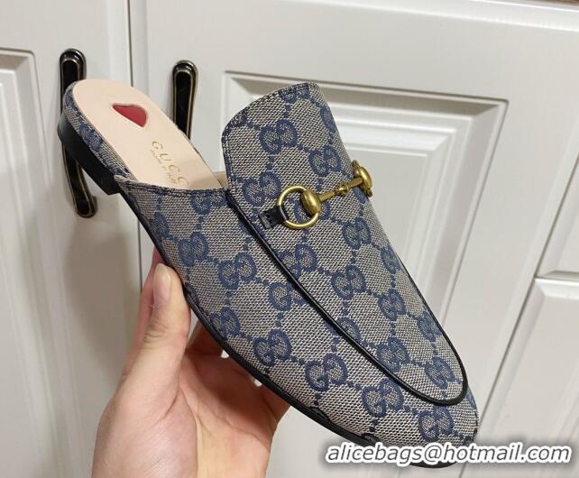 Best Grade Gucci Princetown GG Embroidered Canvas Flat Slippers Grey/Blue 2025 557730