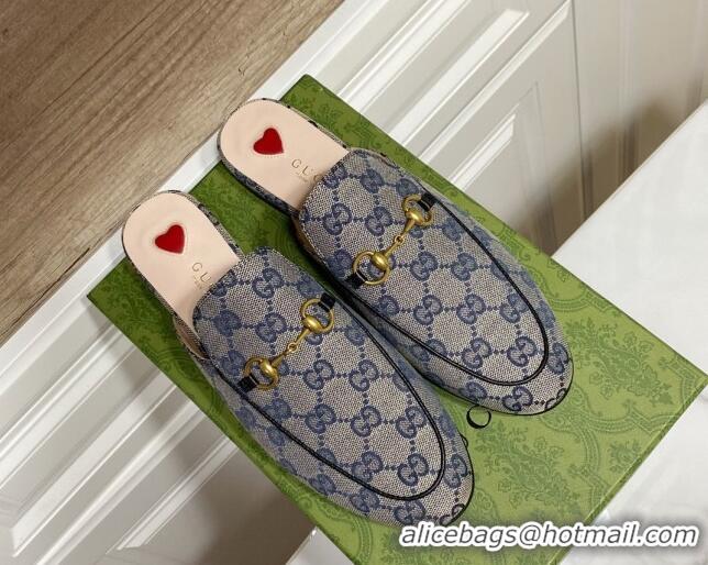 Best Grade Gucci Princetown GG Embroidered Canvas Flat Slippers Grey/Blue 2025 557730