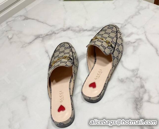 Best Grade Gucci Princetown GG Embroidered Canvas Flat Slippers Grey/Blue 2025 557730