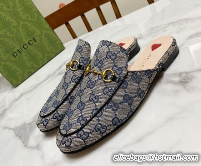 Best Grade Gucci Princetown GG Embroidered Canvas Flat Slippers Grey/Blue 2025 557730