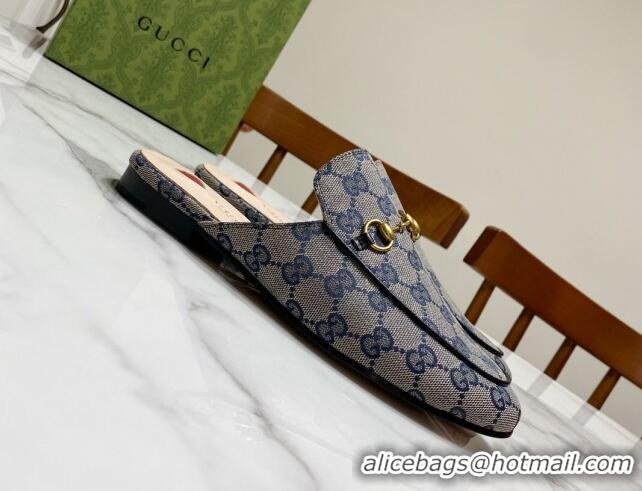 Best Grade Gucci Princetown GG Embroidered Canvas Flat Slippers Grey/Blue 2025 557730