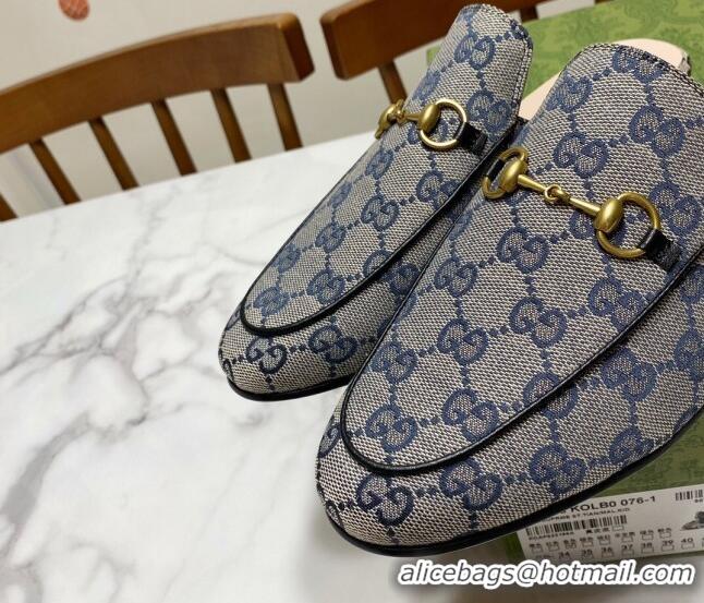 Best Grade Gucci Princetown GG Embroidered Canvas Flat Slippers Grey/Blue 2025 557730
