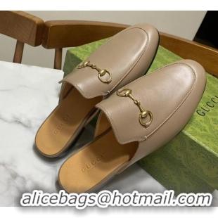 Stylish Gucci Princetown Calf Leather Flat Slippers Grey 2025 557730
