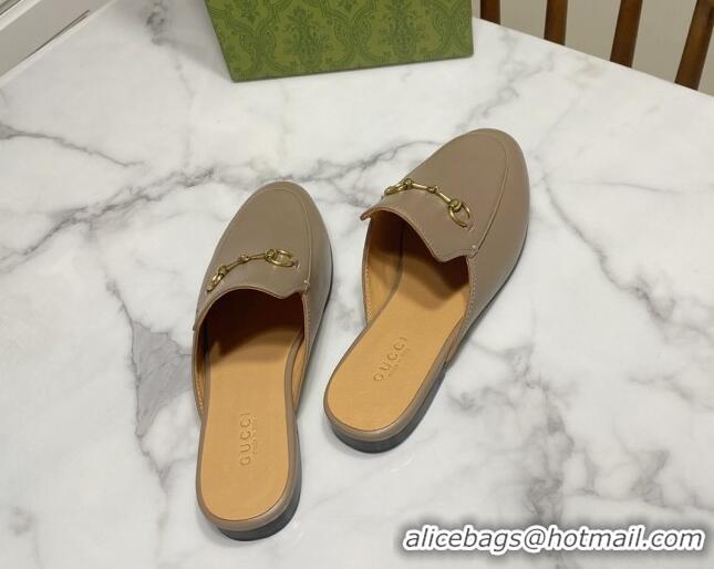 Stylish Gucci Princetown Calf Leather Flat Slippers Grey 2025 557730