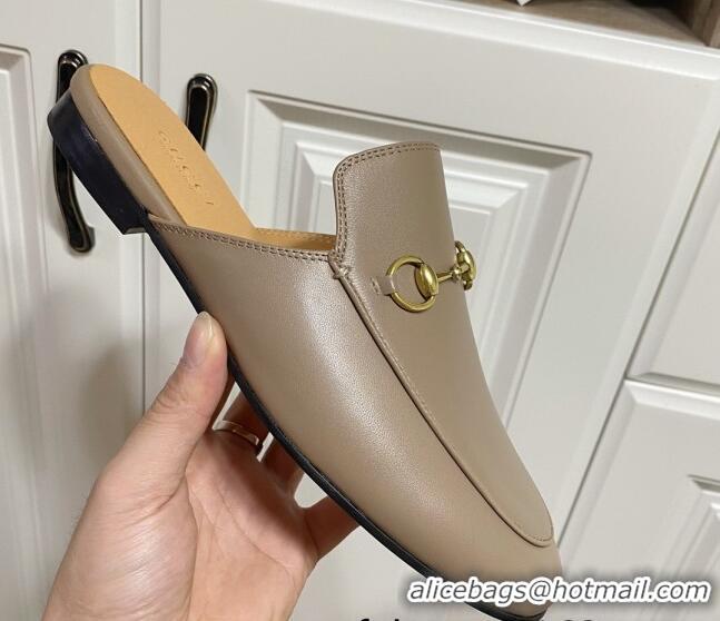 Stylish Gucci Princetown Calf Leather Flat Slippers Grey 2025 557730