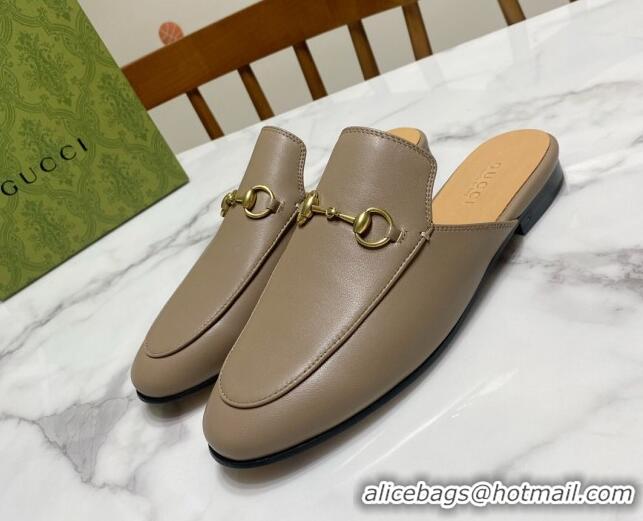 Stylish Gucci Princetown Calf Leather Flat Slippers Grey 2025 557730