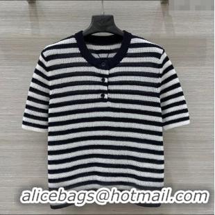 ​Grade Quality Prada Striped T-Shirt 0410 Navy Blue/White 2025