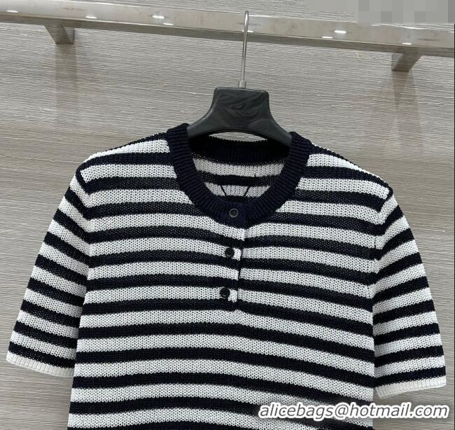 ​Grade Quality Prada Striped T-Shirt 0410 Navy Blue/White 2025