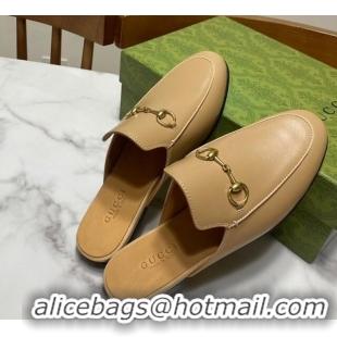 Perfect Gucci Princetown Calf Leather Flat Slippers Beige 2025 557730