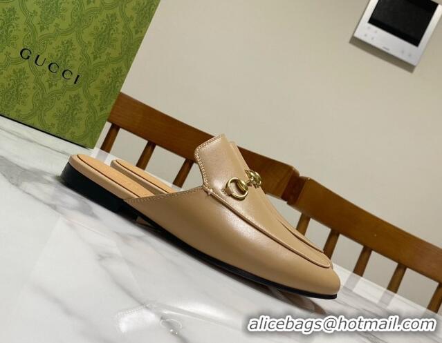 Perfect Gucci Princetown Calf Leather Flat Slippers Beige 2025 557730