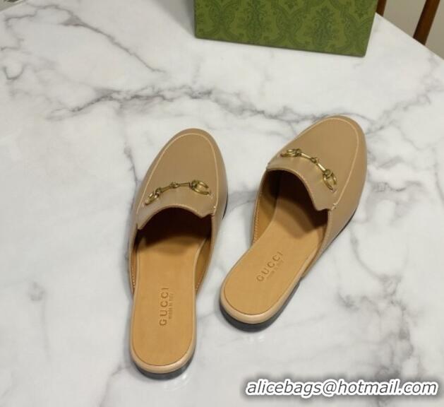 Perfect Gucci Princetown Calf Leather Flat Slippers Beige 2025 557730