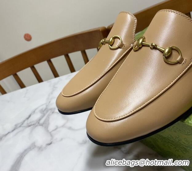 Perfect Gucci Princetown Calf Leather Flat Slippers Beige 2025 557730