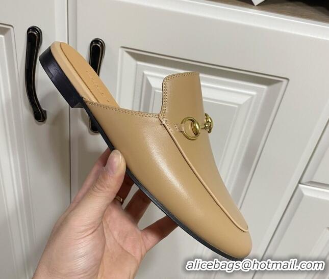 Perfect Gucci Princetown Calf Leather Flat Slippers Beige 2025 557730