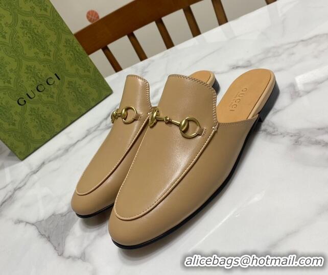 Perfect Gucci Princetown Calf Leather Flat Slippers Beige 2025 557730