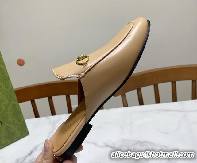 Perfect Gucci Princetown Calf Leather Flat Slippers Beige 2025 557730