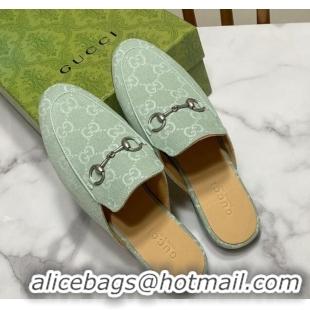 Best Price Gucci Princetown GG Denim Flat Slippers Light Green 2025 557730
