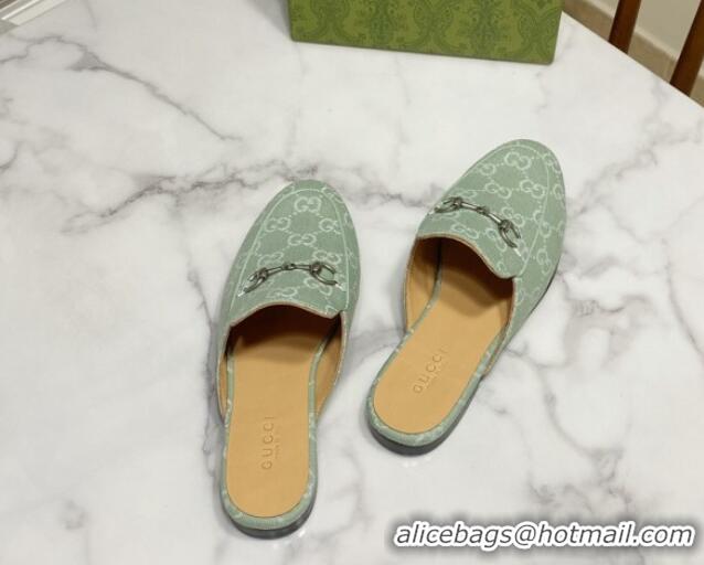 Best Price Gucci Princetown GG Denim Flat Slippers Light Green 2025 557730