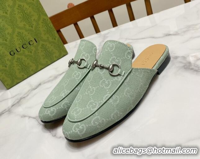 Best Price Gucci Princetown GG Denim Flat Slippers Light Green 2025 557730