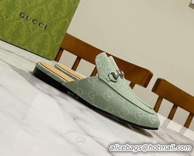 Best Price Gucci Princetown GG Denim Flat Slippers Light Green 2025 557730