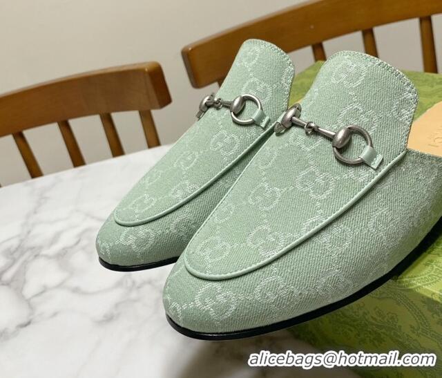 Best Price Gucci Princetown GG Denim Flat Slippers Light Green 2025 557730