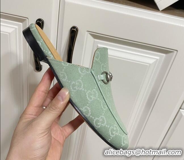 Best Price Gucci Princetown GG Denim Flat Slippers Light Green 2025 557730