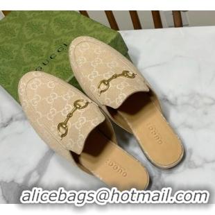 Charming Gucci Princetown GG Denim Flat Slippers Beige Yellow 2025 557730