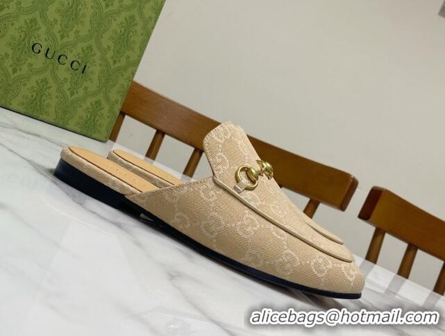 Charming Gucci Princetown GG Denim Flat Slippers Beige Yellow 2025 557730