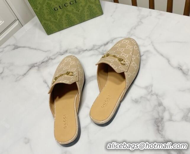 Charming Gucci Princetown GG Denim Flat Slippers Beige Yellow 2025 557730
