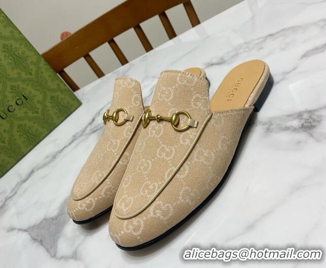 Charming Gucci Princetown GG Denim Flat Slippers Beige Yellow 2025 557730