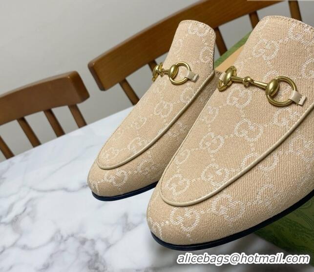 Charming Gucci Princetown GG Denim Flat Slippers Beige Yellow 2025 557730