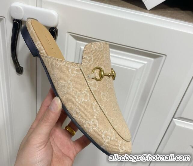 Charming Gucci Princetown GG Denim Flat Slippers Beige Yellow 2025 557730