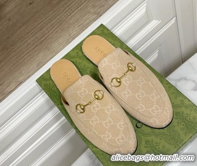 Charming Gucci Princetown GG Denim Flat Slippers Beige Yellow 2025 557730