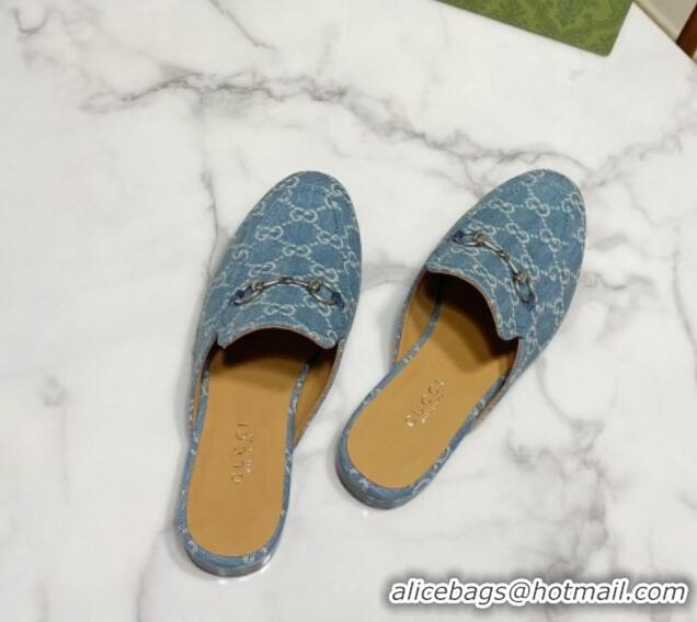 Good Quality Gucci Princetown GG Denim Flat Slippers Light Blue 2025 557730