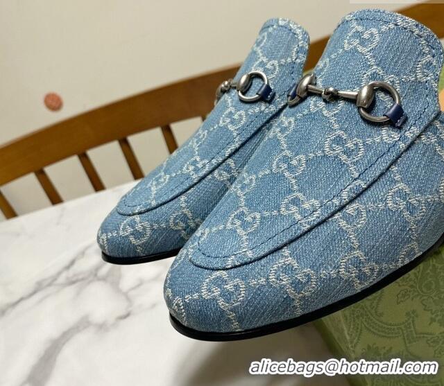 Good Quality Gucci Princetown GG Denim Flat Slippers Light Blue 2025 557730