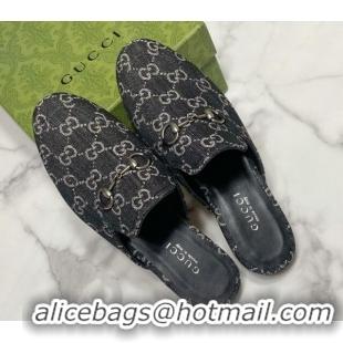 Low Cost Gucci Princetown GG Denim Flat Slippers Black 2025 557730