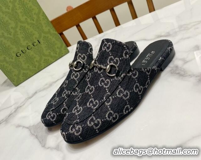 Low Cost Gucci Princetown GG Denim Flat Slippers Black 2025 557730