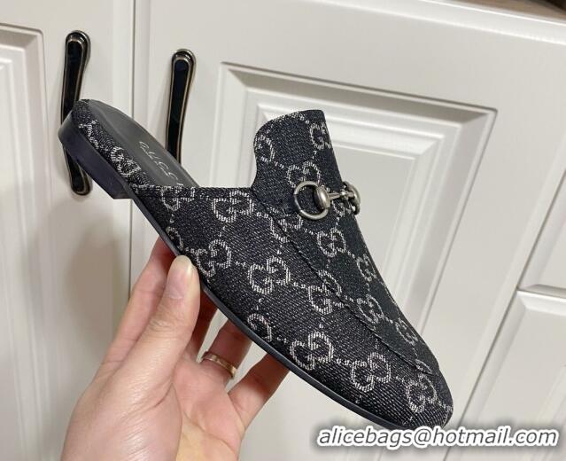 Low Cost Gucci Princetown GG Denim Flat Slippers Black 2025 557730