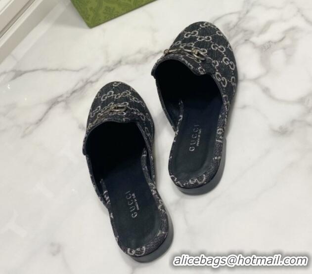 Low Cost Gucci Princetown GG Denim Flat Slippers Black 2025 557730