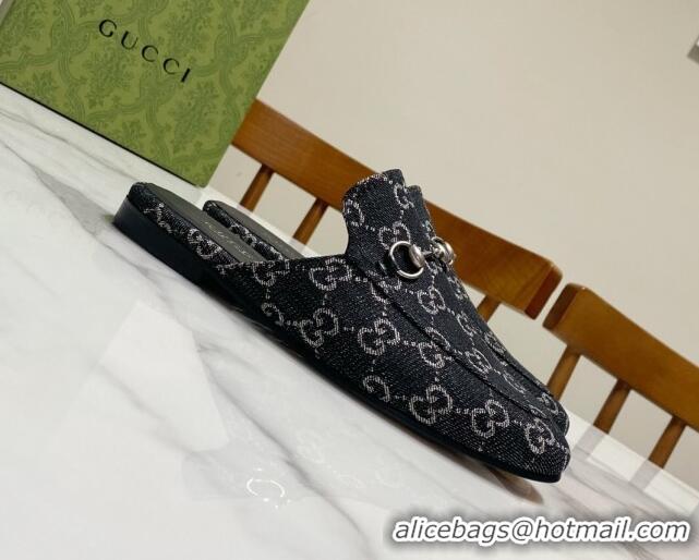 Low Cost Gucci Princetown GG Denim Flat Slippers Black 2025 557730